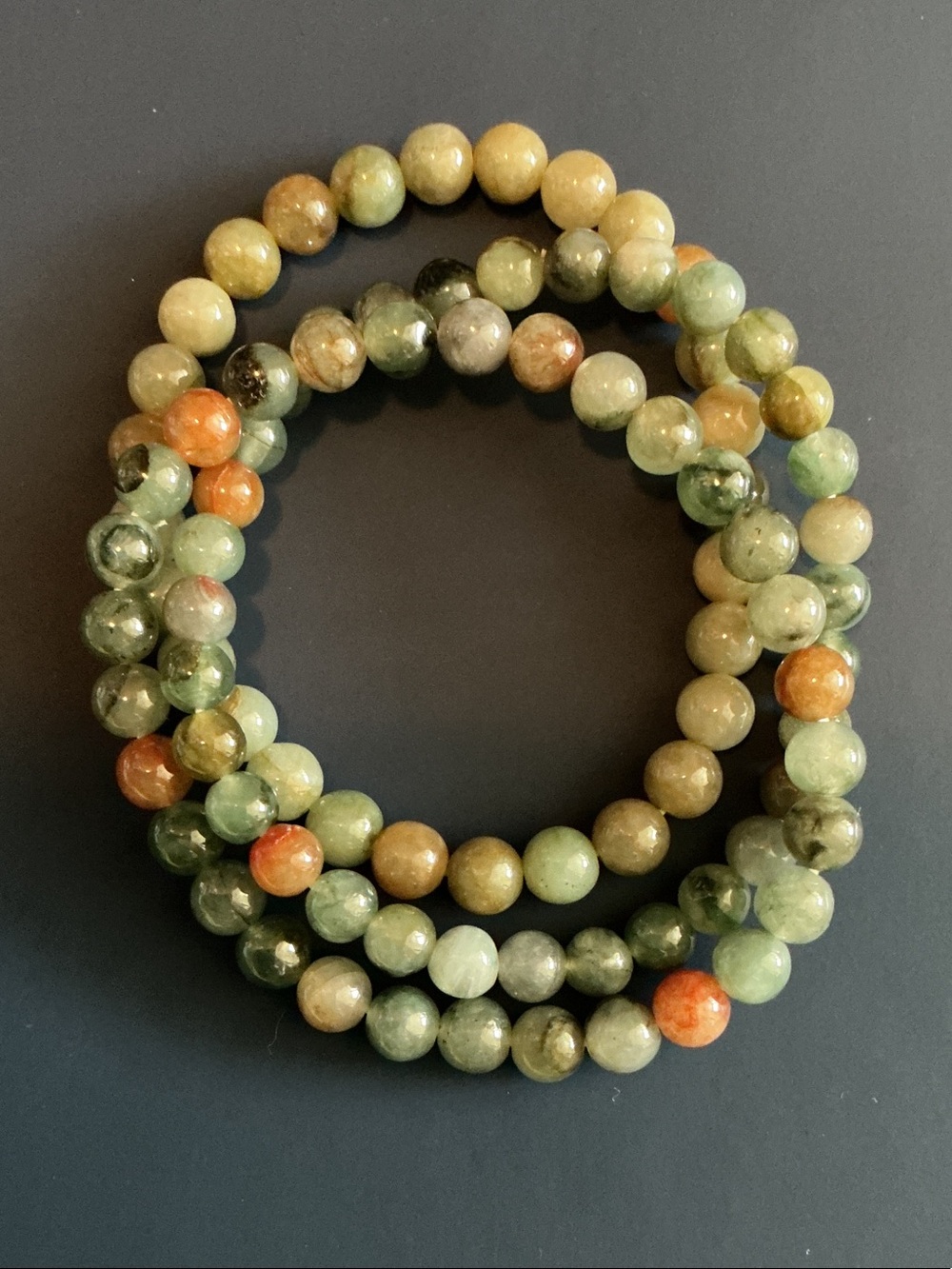 Multi-Color Jade Beaded Stretch Bracelet - Natural Green and Earth Tones